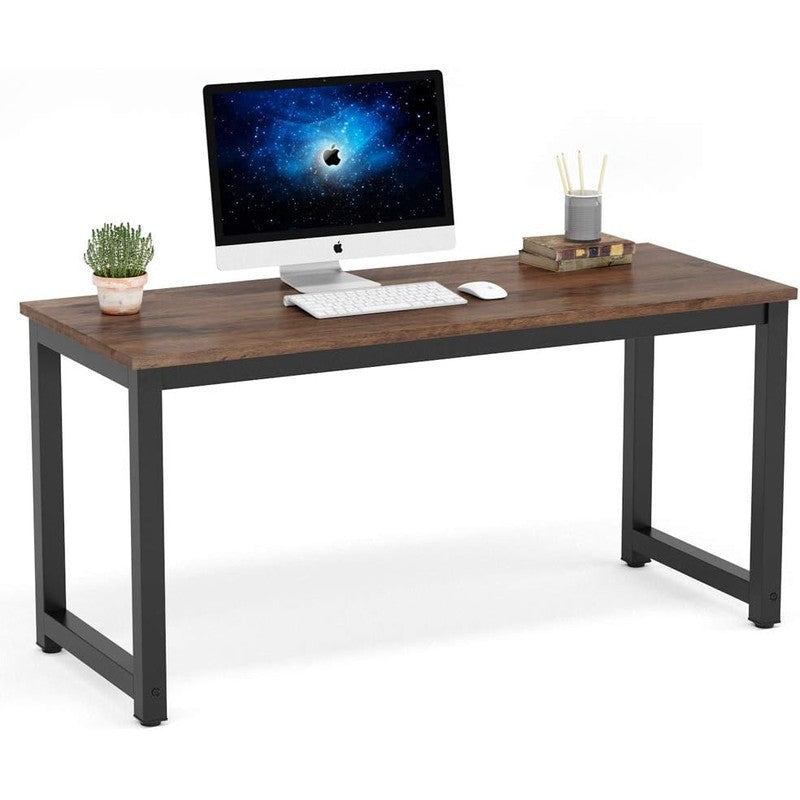 Computer Desk, 55 inch Large Office Desk Computer  Rustic Brown - front view
