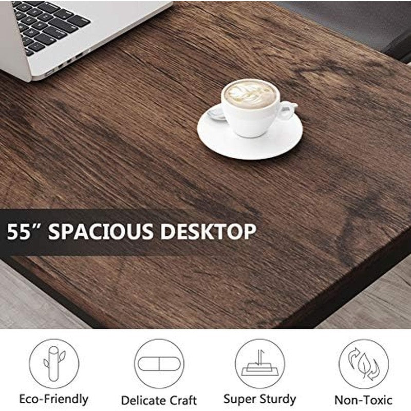 Computer Desk, 55 inch Large Office Desk Computer  Rustic Brown - packaging