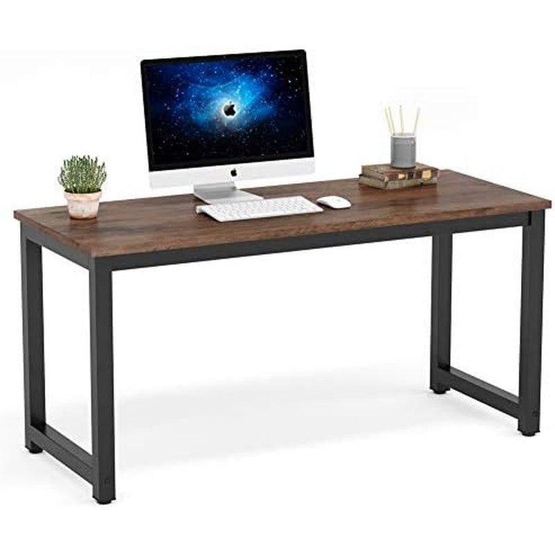 Computer Desk, 55 inch Large Office Desk Computer  Rustic Brown - side angle