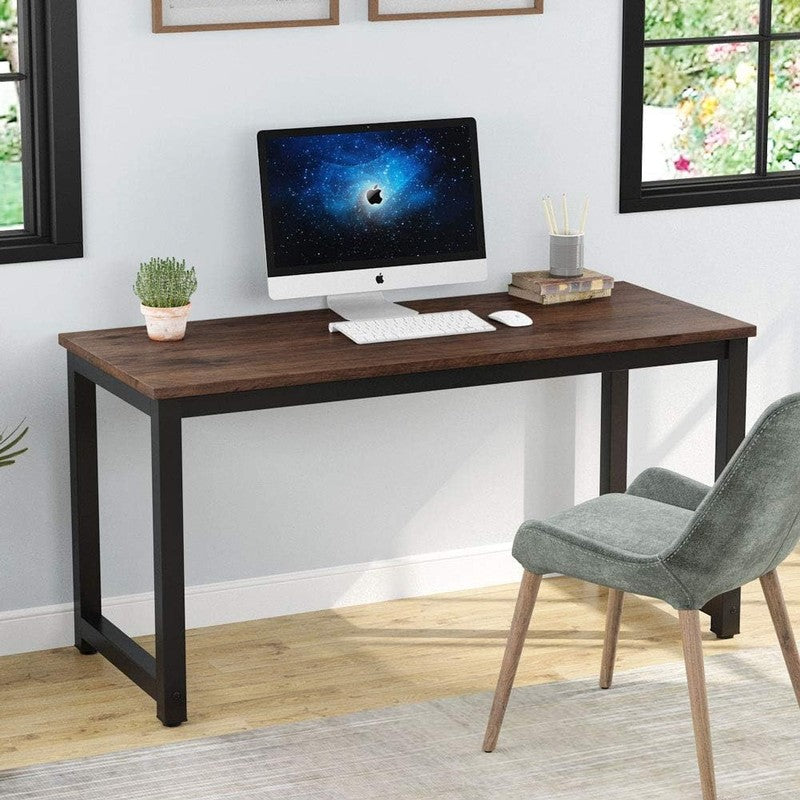 Computer Desk, 55 inch Large Office Desk Computer  Rustic Brown - detail close-up