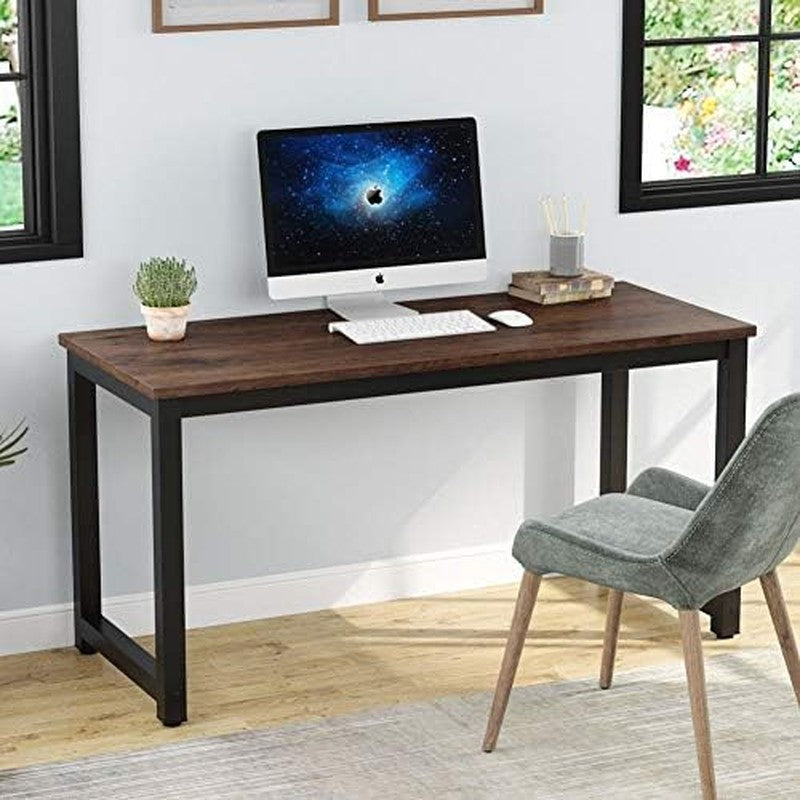 Computer Desk, 55 inch Large Office Desk Computer  Rustic Brown - in use
