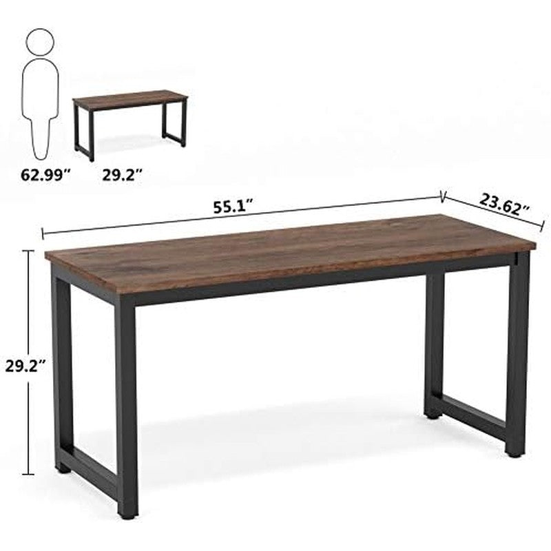 Computer Desk, 55 inch Large Office Desk Computer  Rustic Brown - back view