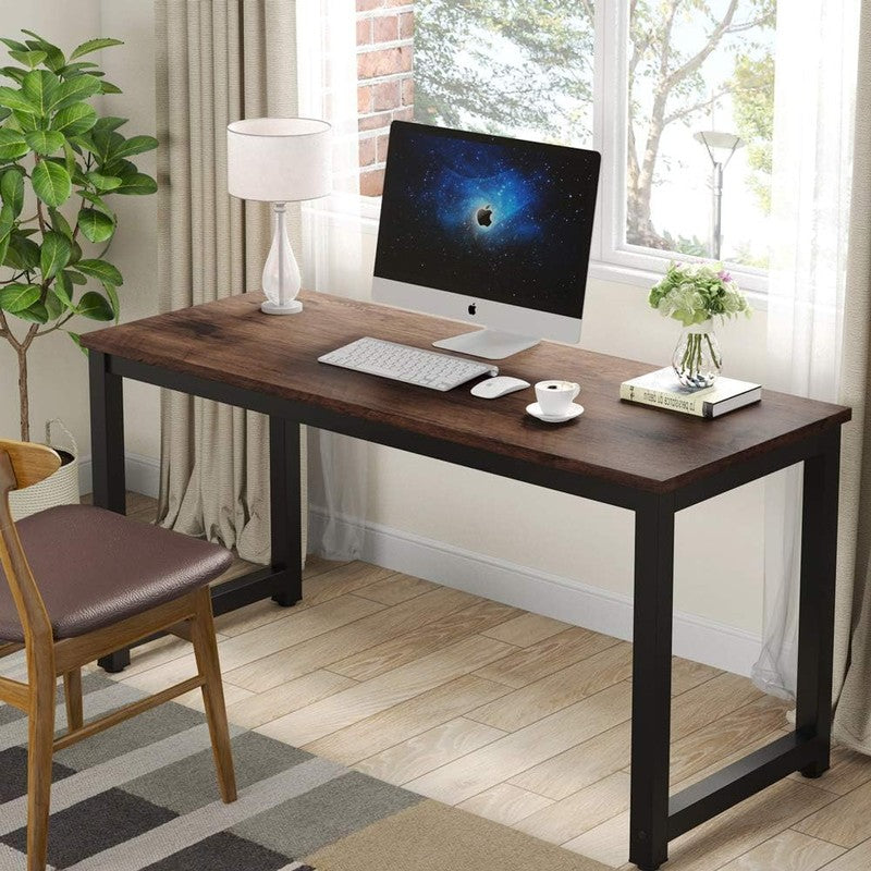 Computer Desk, 55 inch Large Office Desk Computer  Rustic Brown - top view