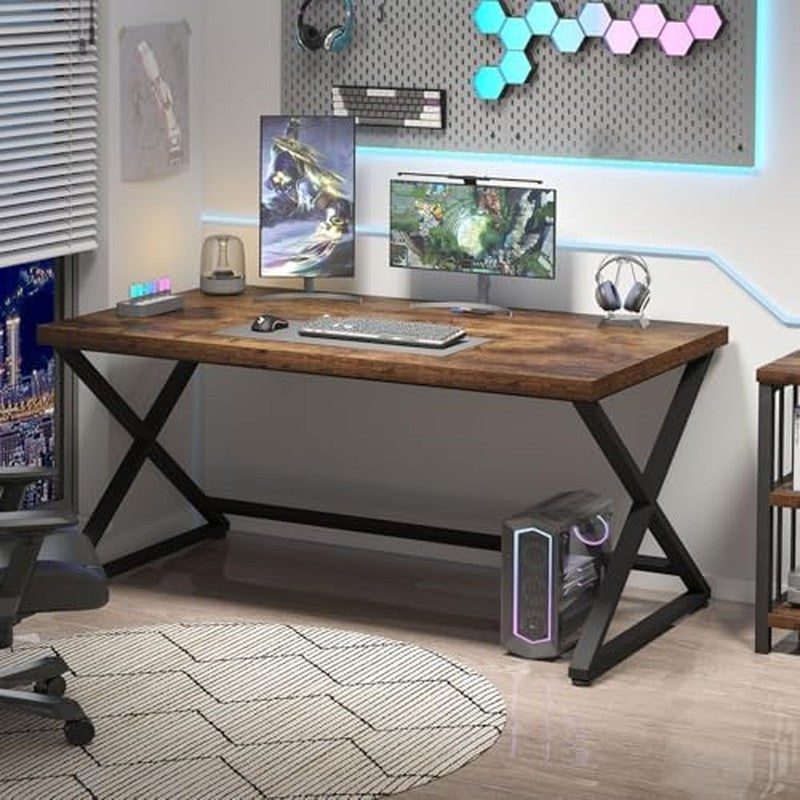55 in Computer Desk, Home Office Work Study Writin Rustic Brown - packaging