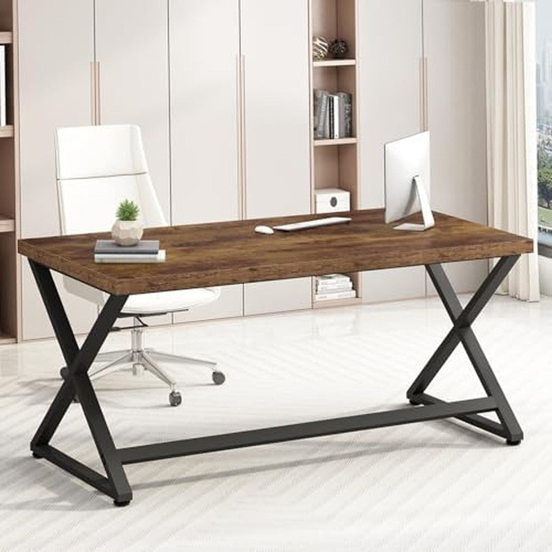 55 in Computer Desk, Home Office Work Study Writin Rustic Brown - side angle
