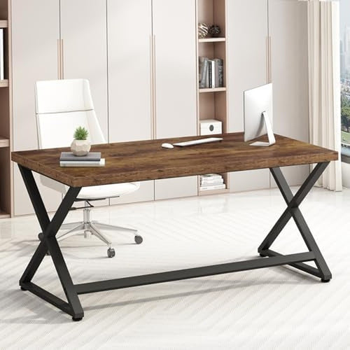 55 in Computer Desk, Home Office Work Study Writin Rustic Brown - side angle