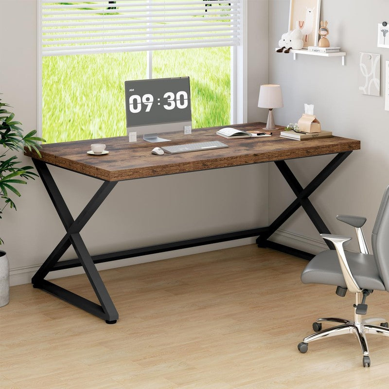 55 in Computer Desk, Home Office Work Study Writin Rustic Brown - fabric and fit