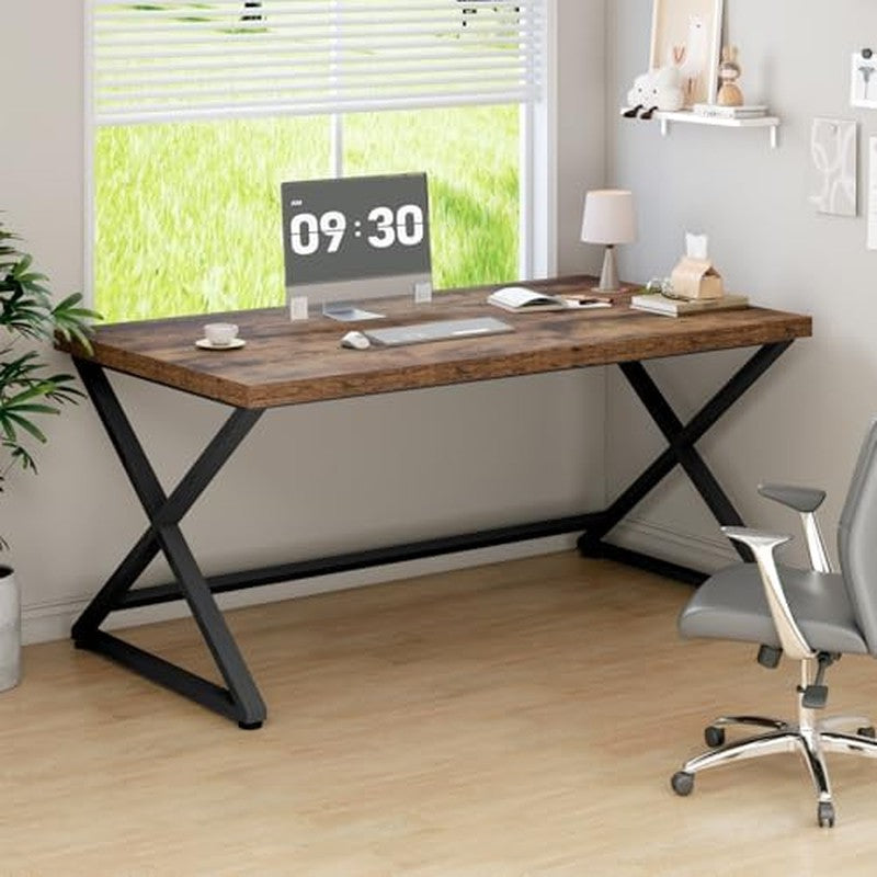 55 in Computer Desk, Home Office Work Study Writin Rustic Brown - back view