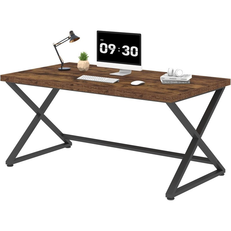 55 in Computer Desk, Home Office Work Study Writin Rustic Brown - top view