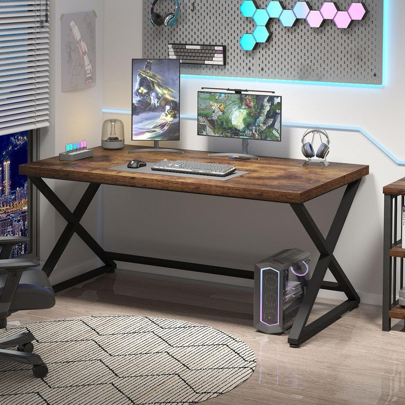 55 in Computer Desk, Home Office Work Study Writin Rustic Brown - lifestyle look