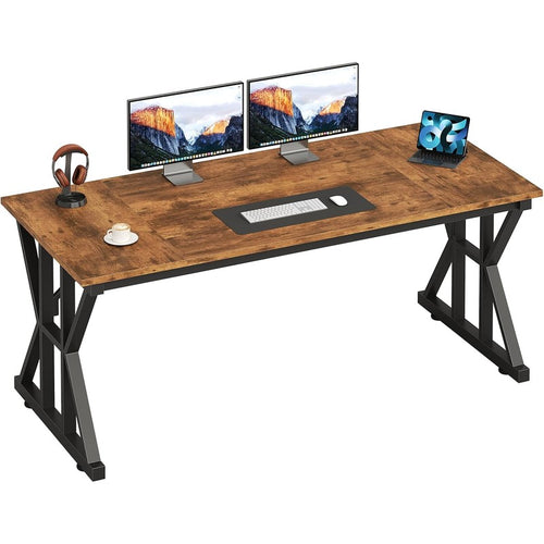 55" Large Computer Desk with Thickened Frame for H Rustic Brown - front view