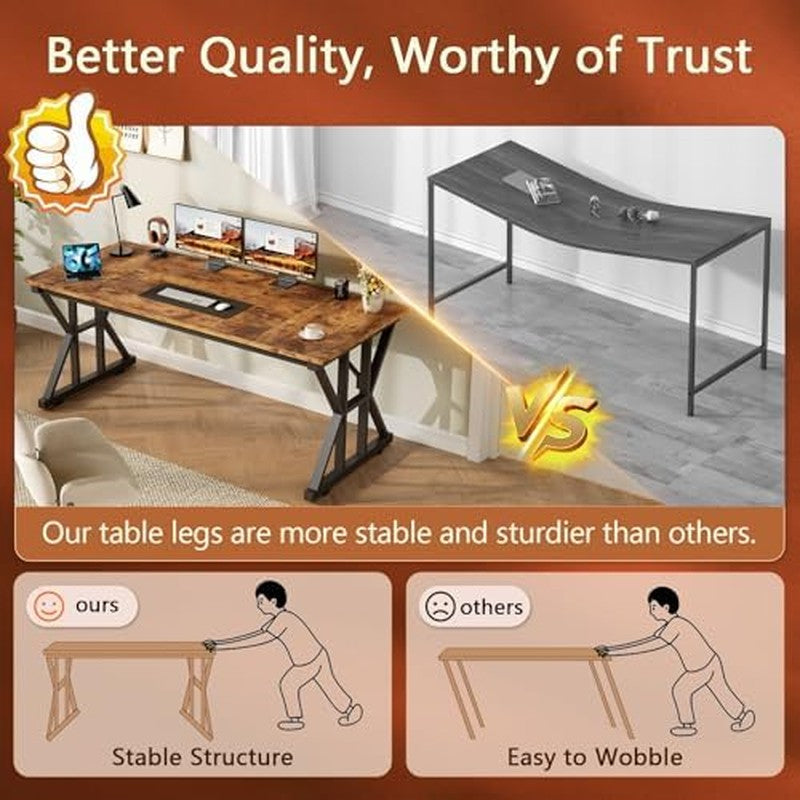 55" Large Computer Desk with Thickened Frame for H Rustic Brown - packaging