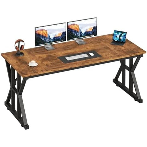 55" Large Computer Desk with Thickened Frame for H Rustic Brown - side angle