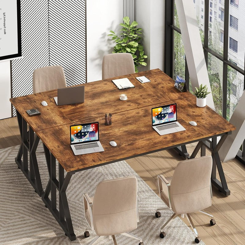 55" Large Computer Desk with Thickened Frame for H Rustic Brown - detail close-up