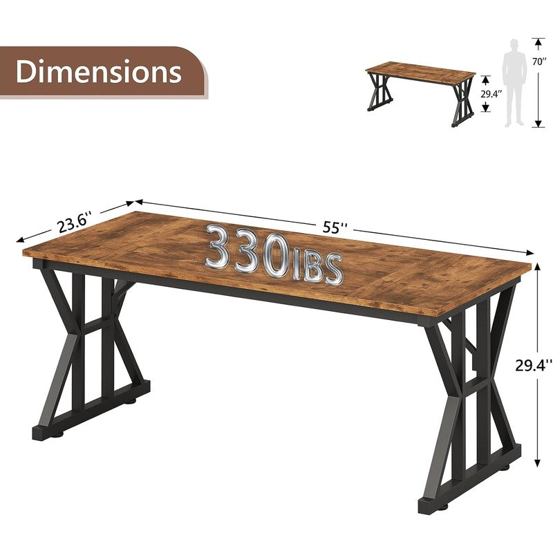 55" Large Computer Desk with Thickened Frame for H Rustic Brown - fabric and fit