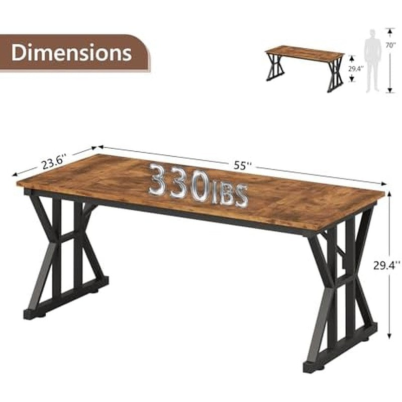 55" Large Computer Desk with Thickened Frame for H Rustic Brown - back view