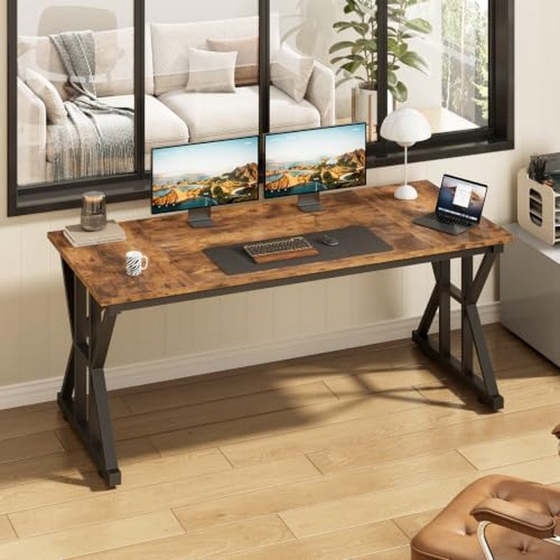 55" Large Computer Desk with Thickened Frame for H Rustic Brown - color detail