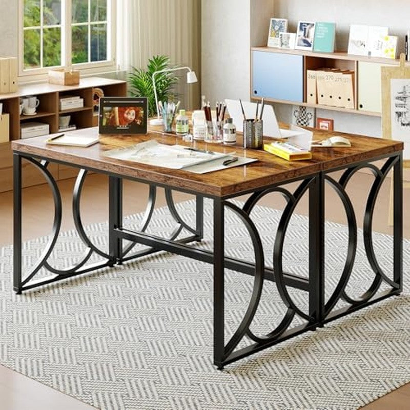 Rustic Computer Desk, 55 Inch Metal Wooden Home Of Rustic Brown - packaging