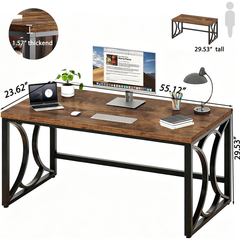 Rustic Computer Desk, 55 Inch Metal Wooden Home Of Rustic Brown - detail close-up