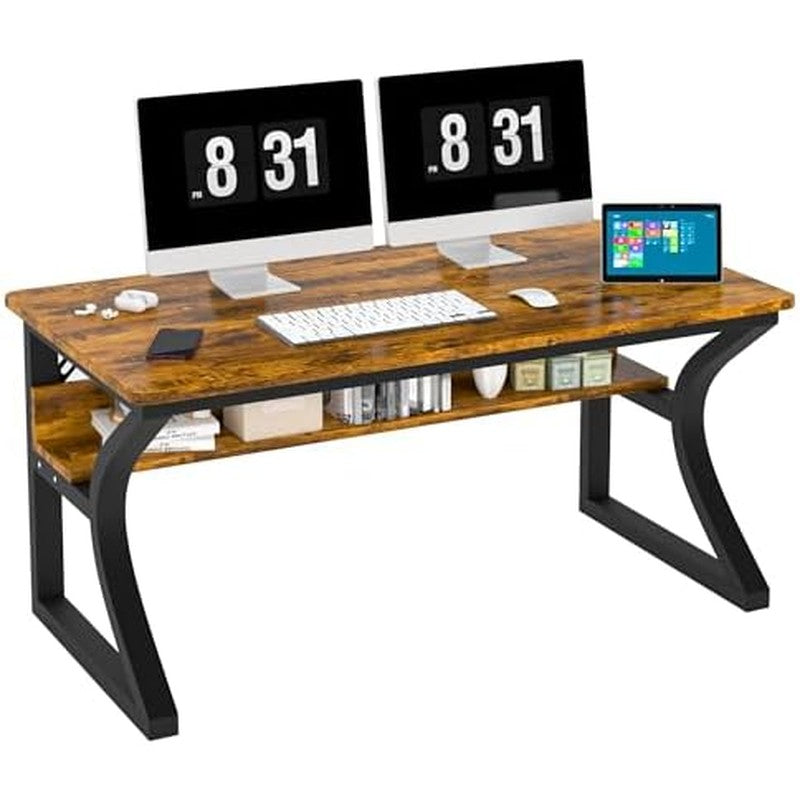 Computer Desk, 55 x 20in Computer Desk, Office Des Rustic Brown - side angle