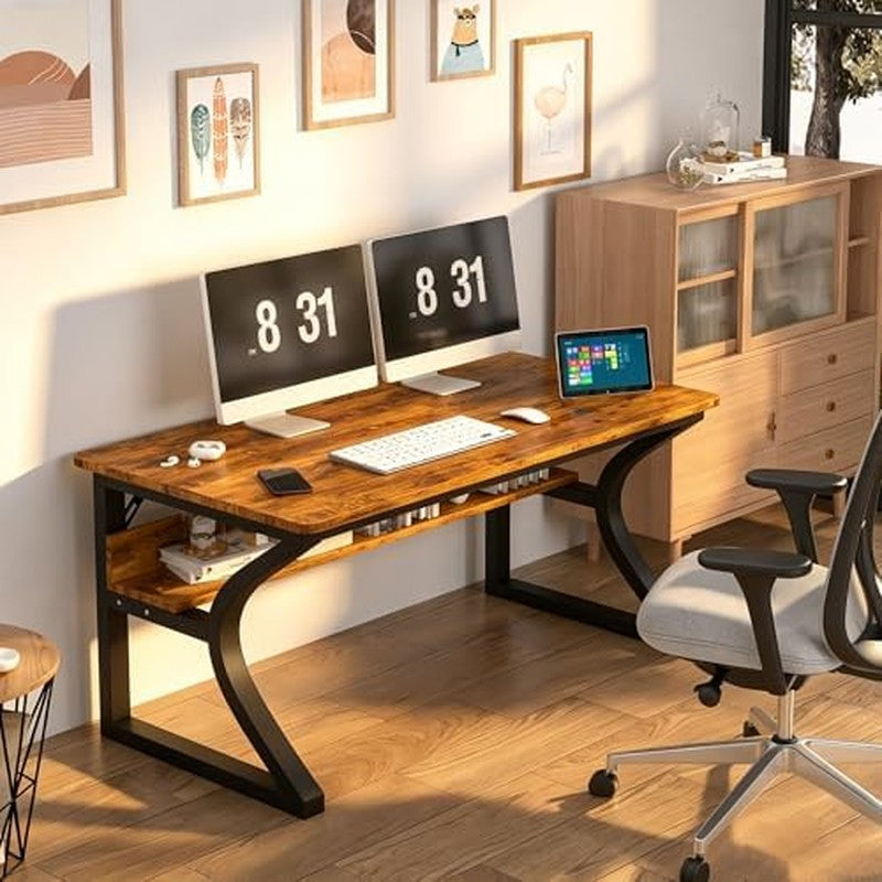 Computer Desk, 55 x 20in Computer Desk, Office Des Rustic Brown - in use