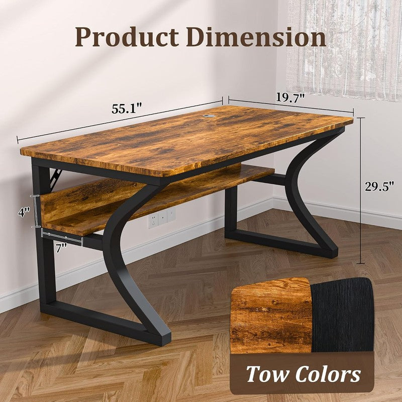 Computer Desk, 55 x 20in Computer Desk, Office Des Rustic Brown - fabric and fit