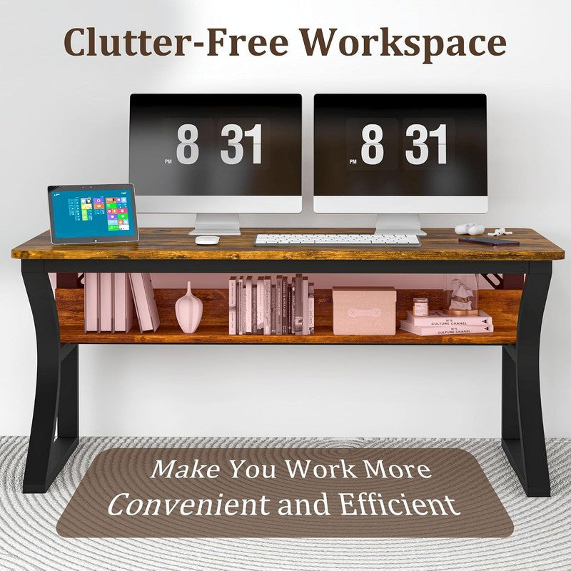 Computer Desk, 55 x 20in Computer Desk, Office Des Rustic Brown - top view