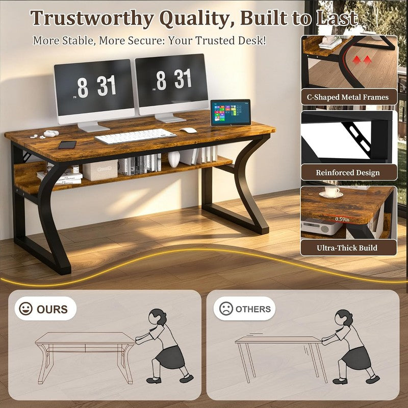 Computer Desk, 55 x 20in Computer Desk, Office Des Rustic Brown - lifestyle look
